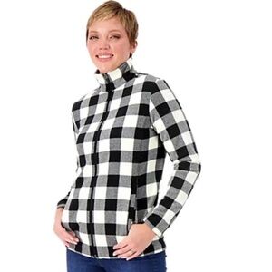 LANDS’ END women’s Plus buffalo check FLEECE zip up black white check size 2X
